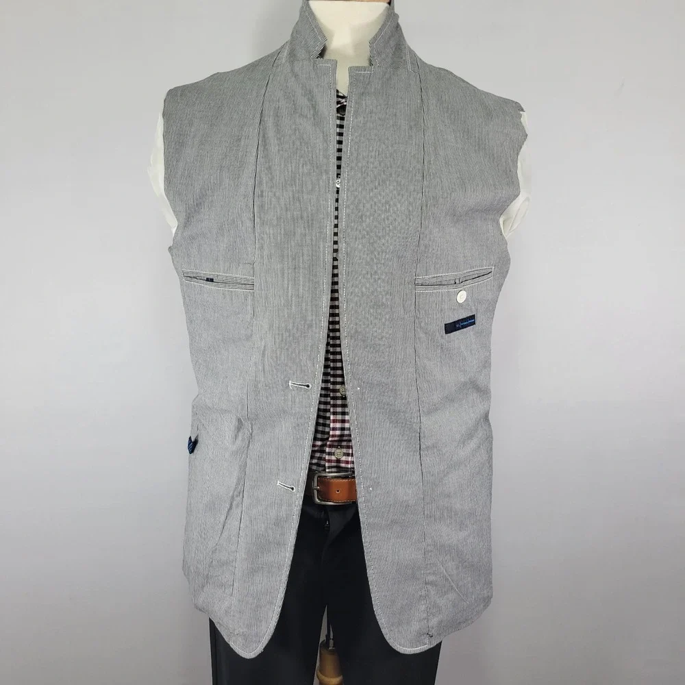 Material London Men's Sport Coat Blazer Two Button Unstructured Gray Striped‎ LG